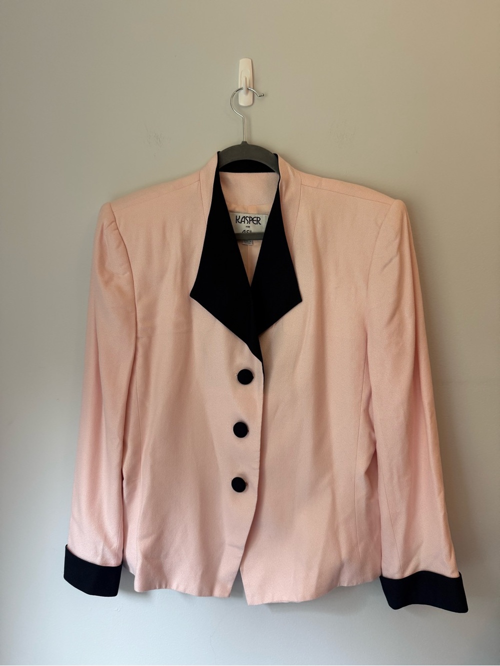 Kasper Women's Pink Blazer with Black Collar and Cuffs